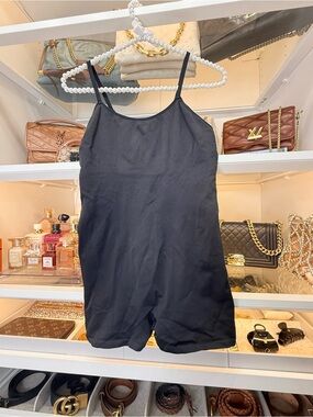 Pink Victoria’s Secret Black Spaghetti-Strap Romper Bodysuit Size S